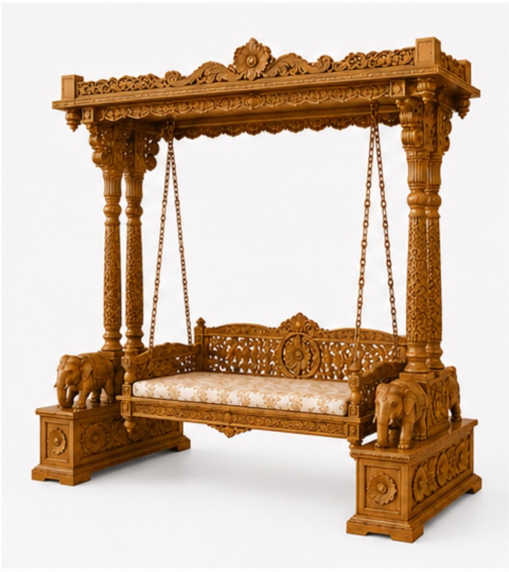 Traditional Wooden Jhula Swing for Living Room
