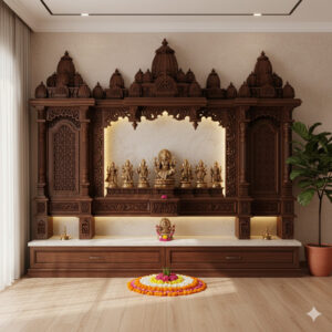 Stylish Wooden Corner Temple for Modern Homes