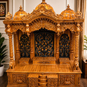 Teak Wood Mandir With Laser Cut Design