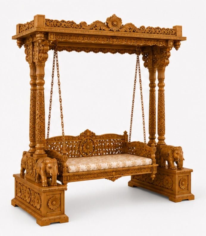 Traditional Wooden Jhula Swing for Living Room