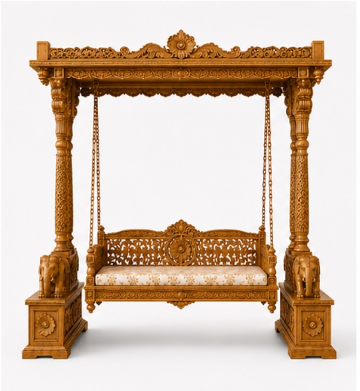 Traditional Wooden Jhula Swing for Living Room