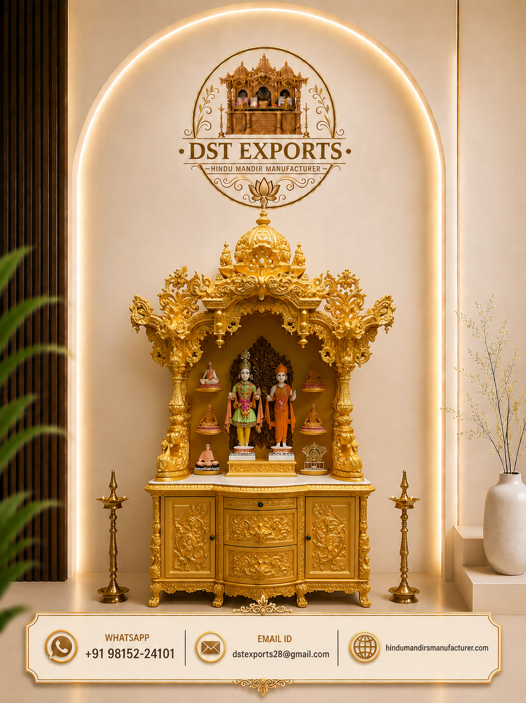 Golden Big Size Swaminarayan Mandir for Pooja Room