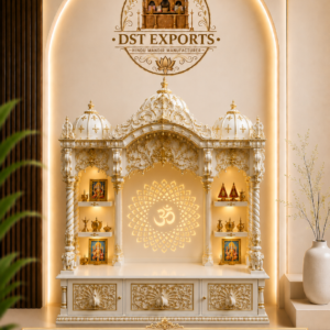 Traditional White and Gold Mandir with Om Back Design​