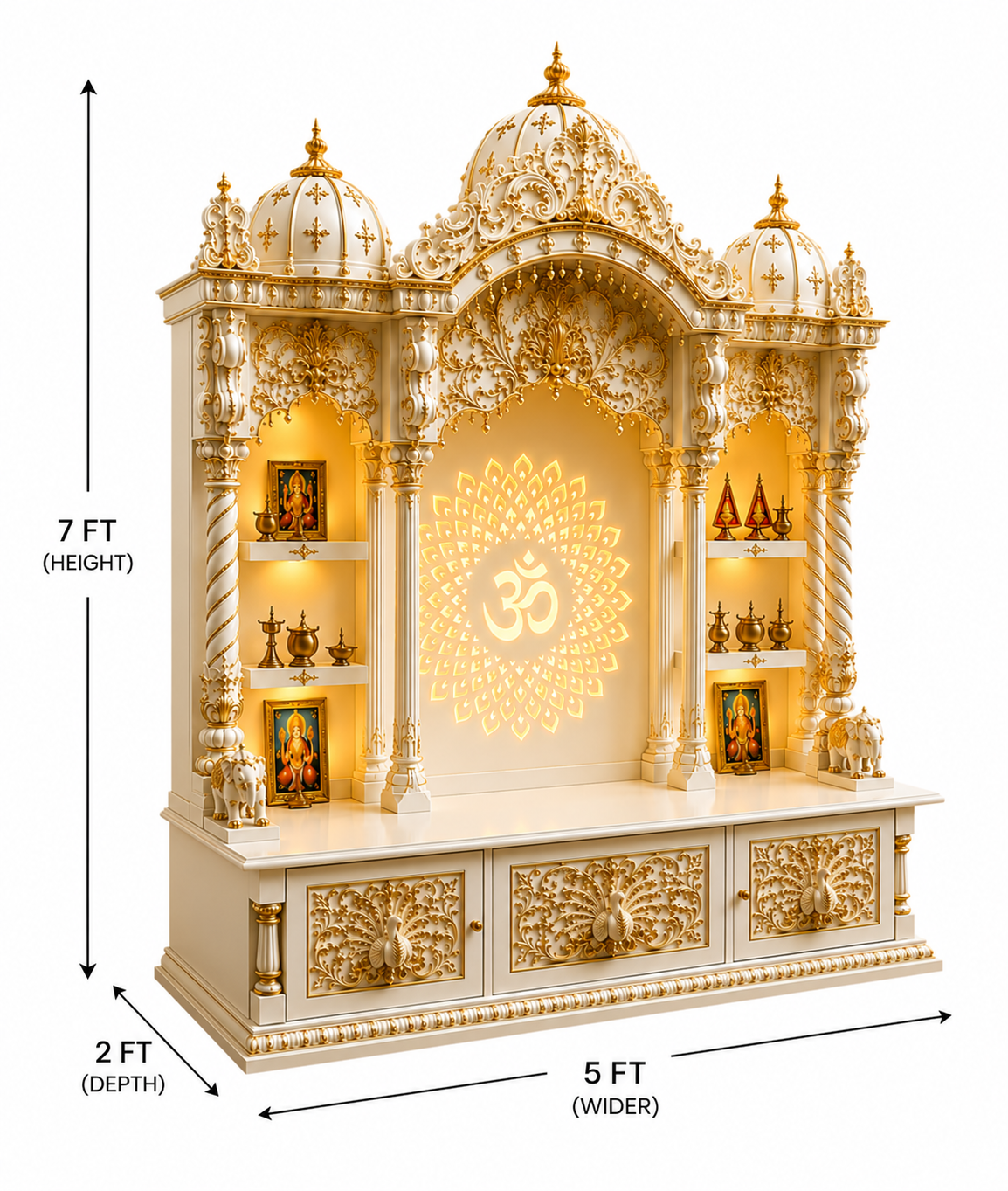 Traditional White and Gold Mandir with Om Back Design - Image 4