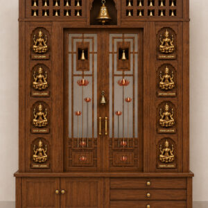 Contemporary Wooden Home Mandir with Closing Doors
