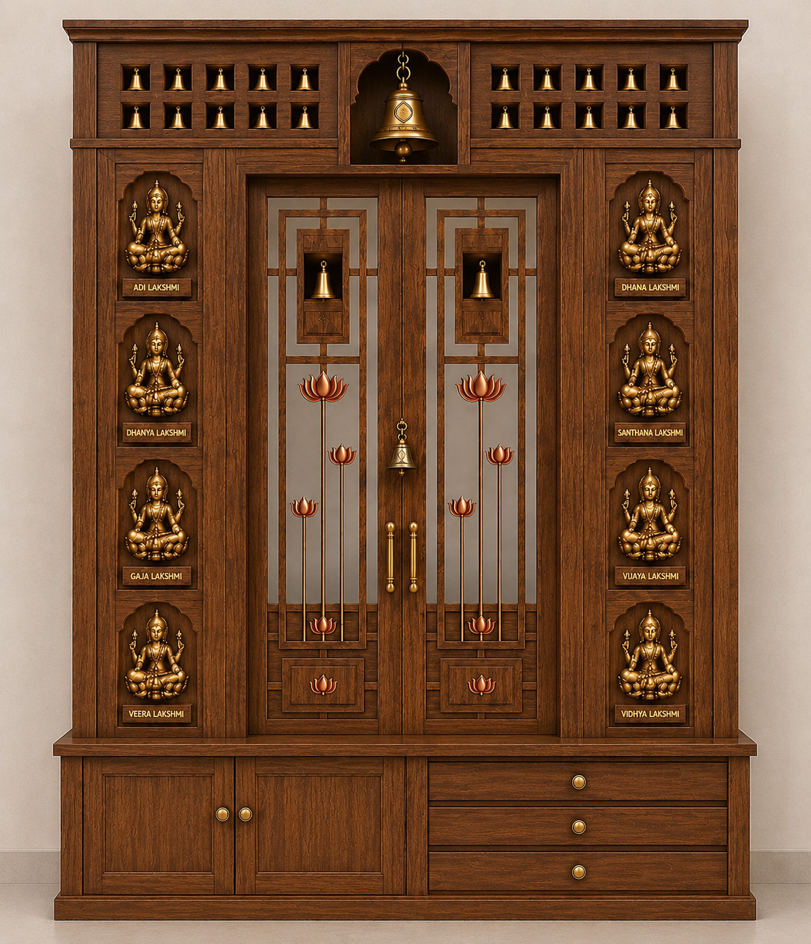 Contemporary Wooden Home Mandir with Closing Doors