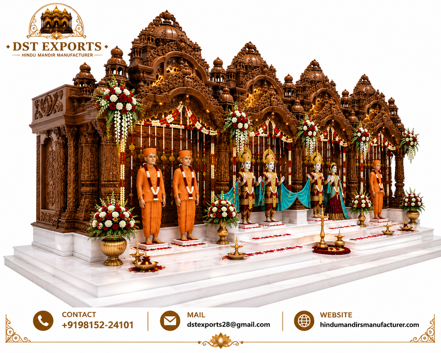 Premium Swaminarayan Style Wooden Mandir Manufacturer