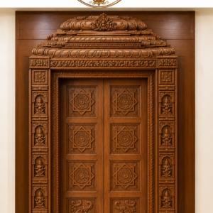 Traditional Ashtalakshmi Carved Wooden Door for Pooja Room