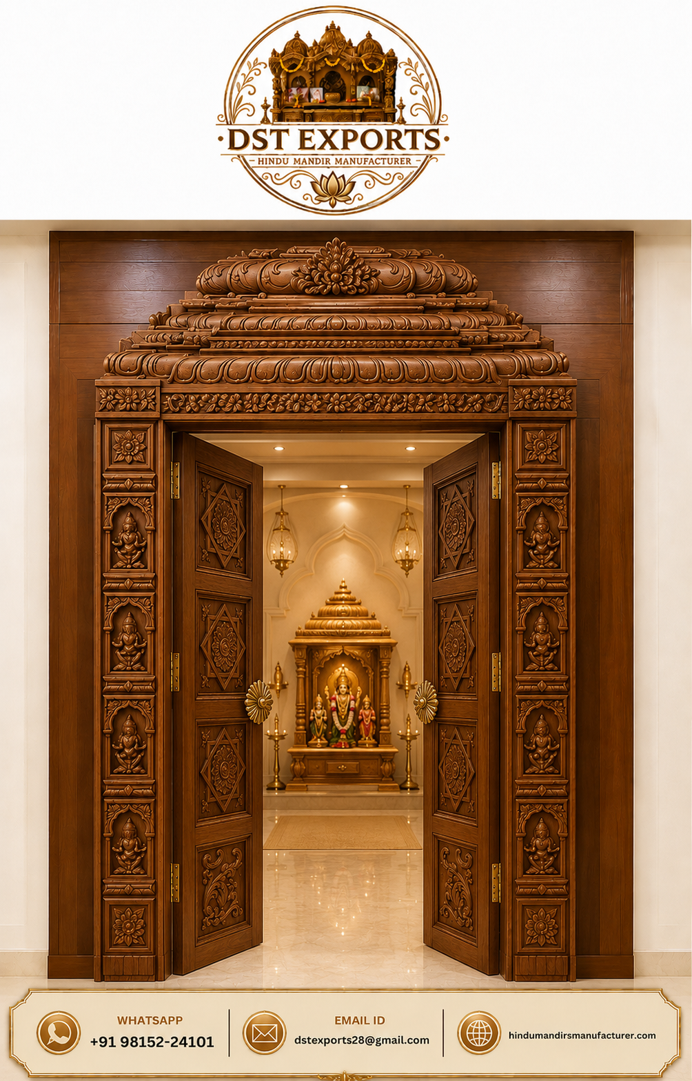 Traditional Ashtalakshmi Carved Wooden Door for Pooja Room