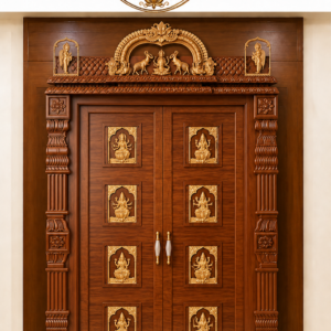 Gaj Lakshmi Design Temple Door with Side Frame