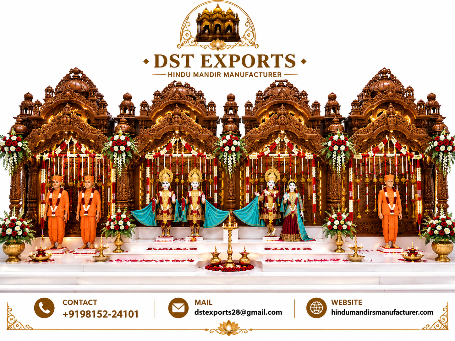 Grand Akshardham Inspired Hand-Carved Wooden Mandir