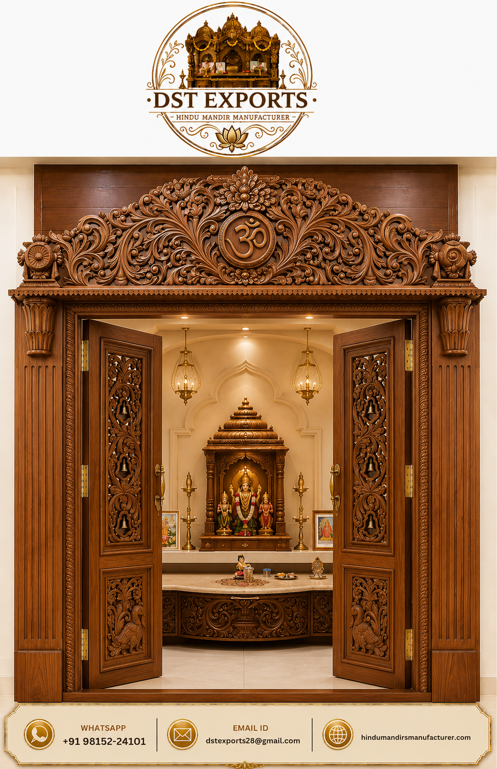 Solid Teak Wood Divine Pooja Room Double Door