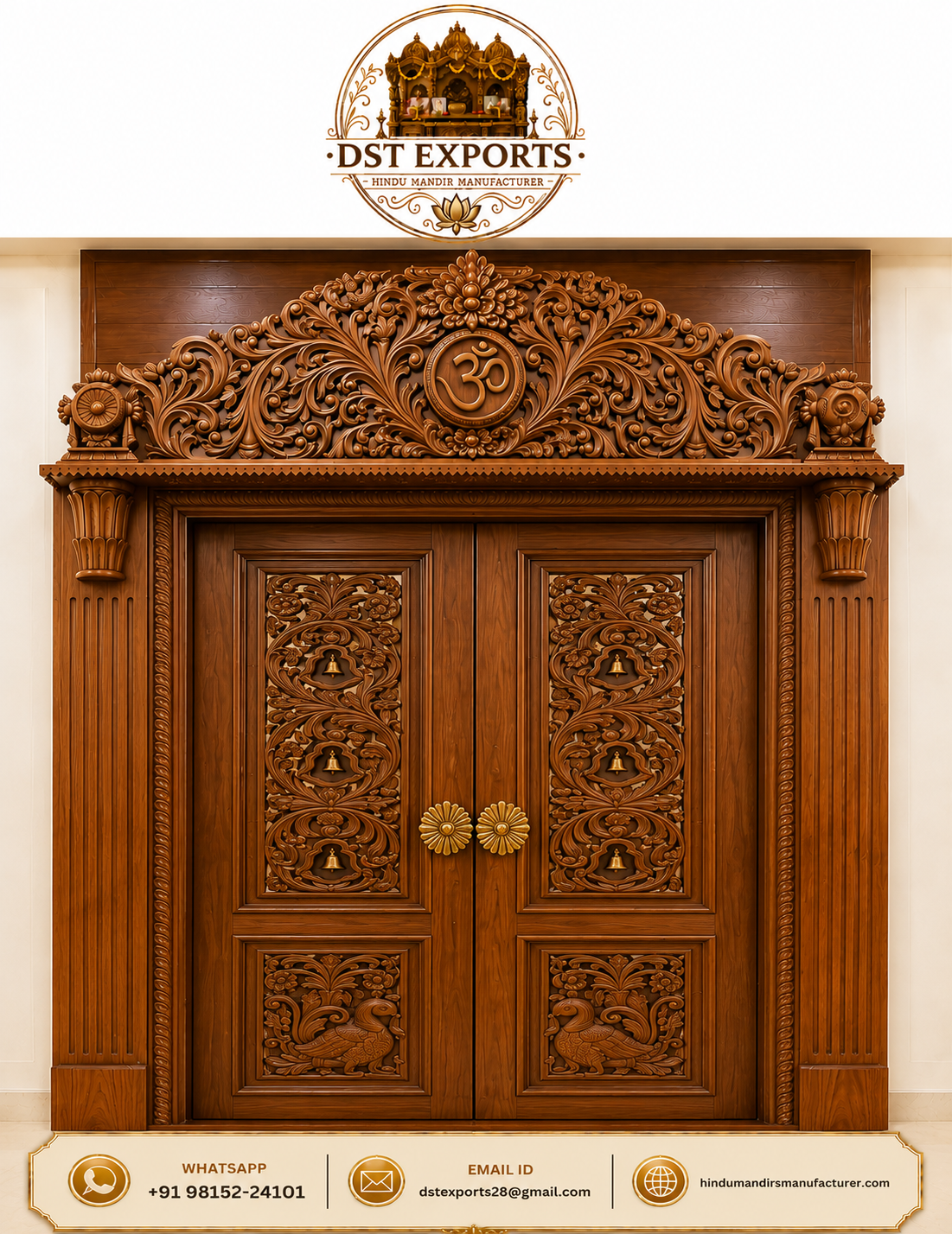 Solid Teak Wood Divine Pooja Room Double Door