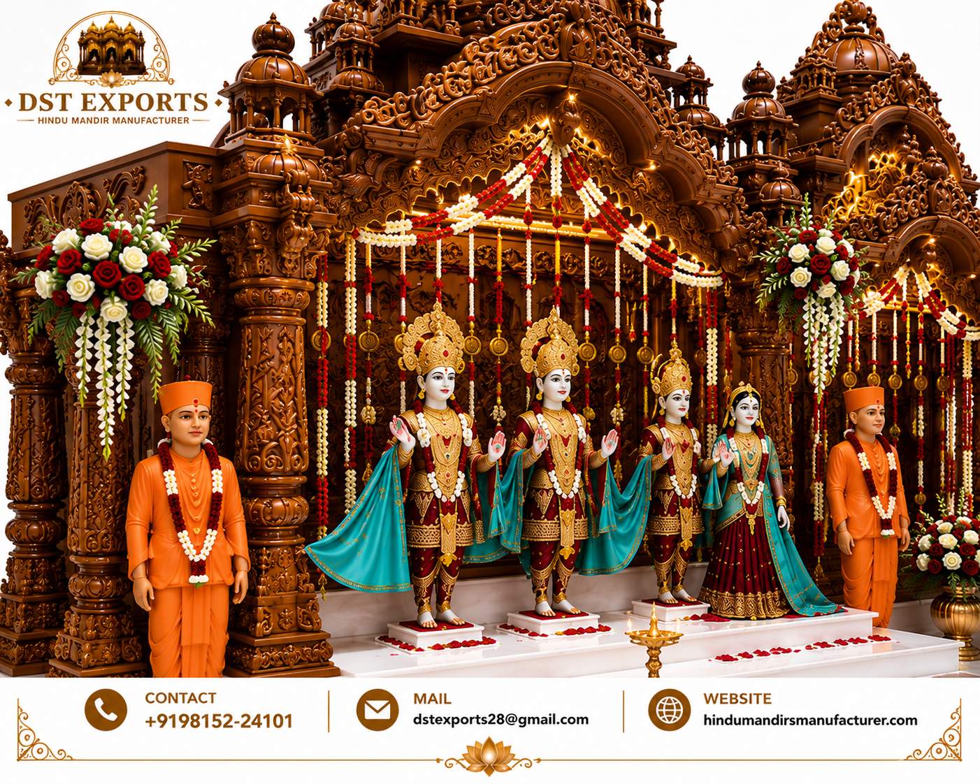 Luxury Swaminarayan Temple Style Wooden Mandir