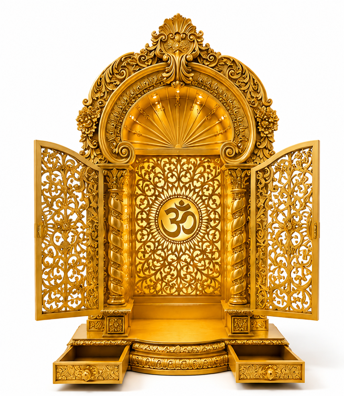 Hand-Carved Golden Om Hindu Mandir for Luxury Homes - Image 2