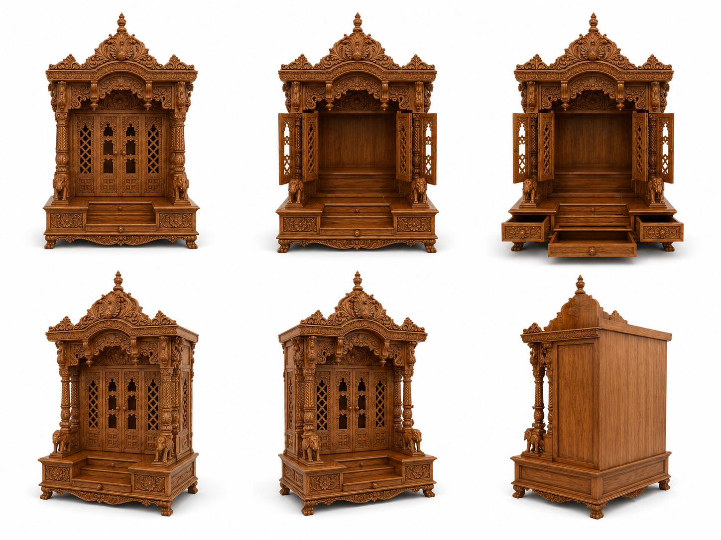 Hand Carved Wooden Pooja Temple with Inner Shrine - Image 5