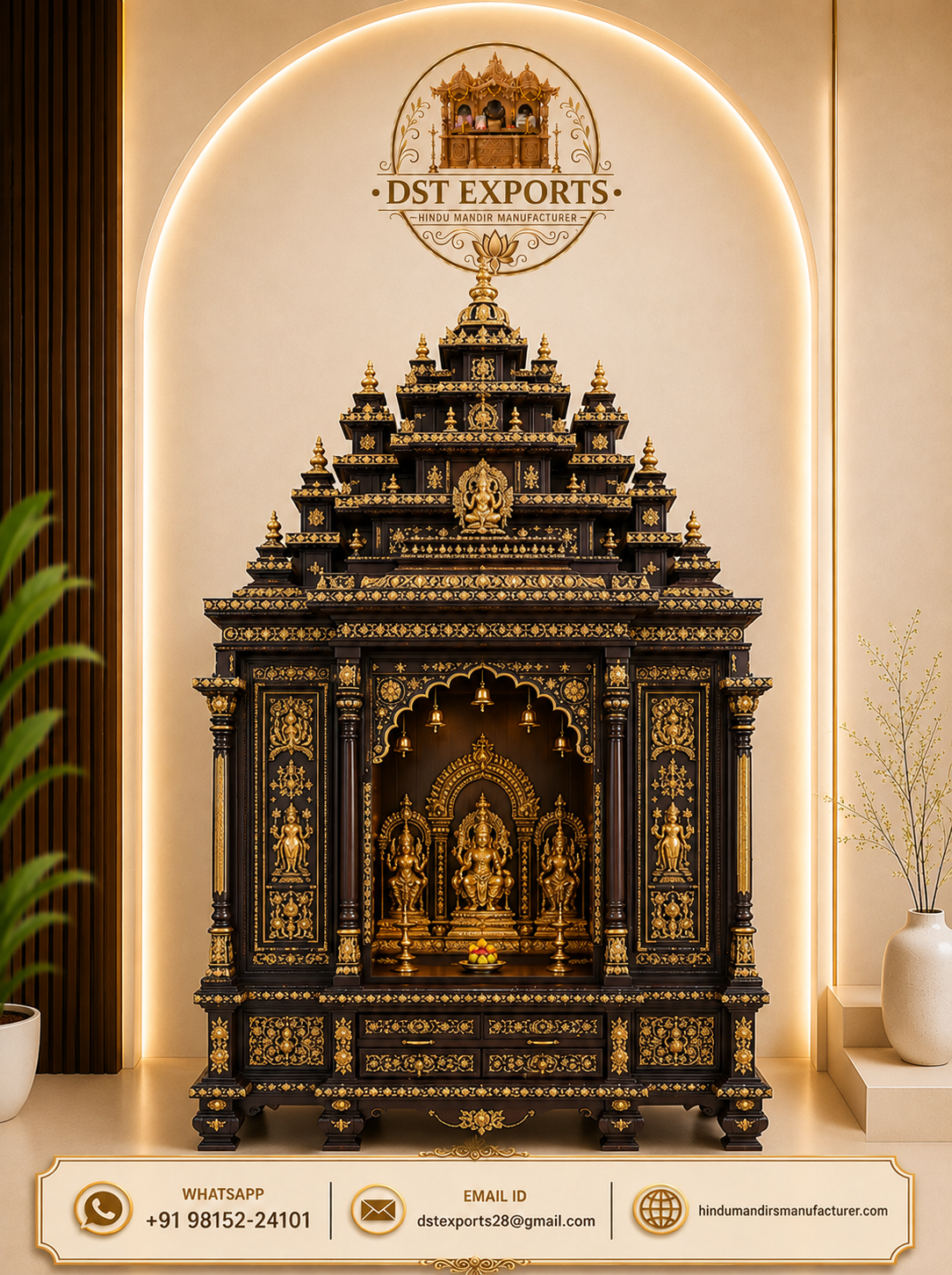 Traditional South Indian Style Teak Wood Temple With Gopuram