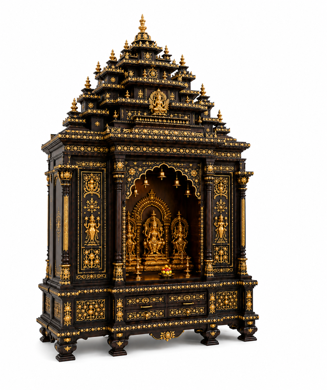 Traditional South Indian Style Teak Wood Temple With Gopuram