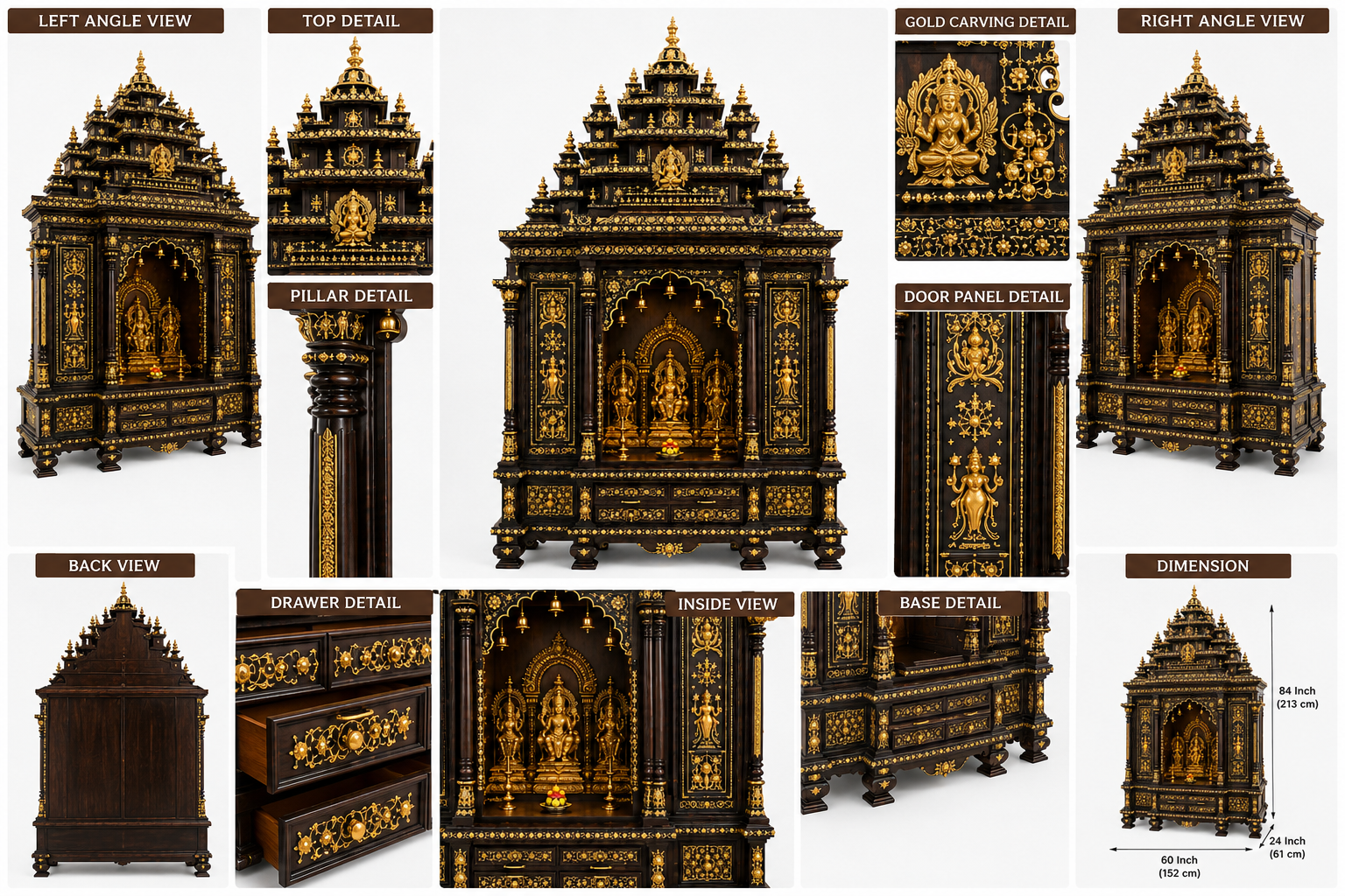 Traditional South Indian Style Teak Wood Temple With Gopuram