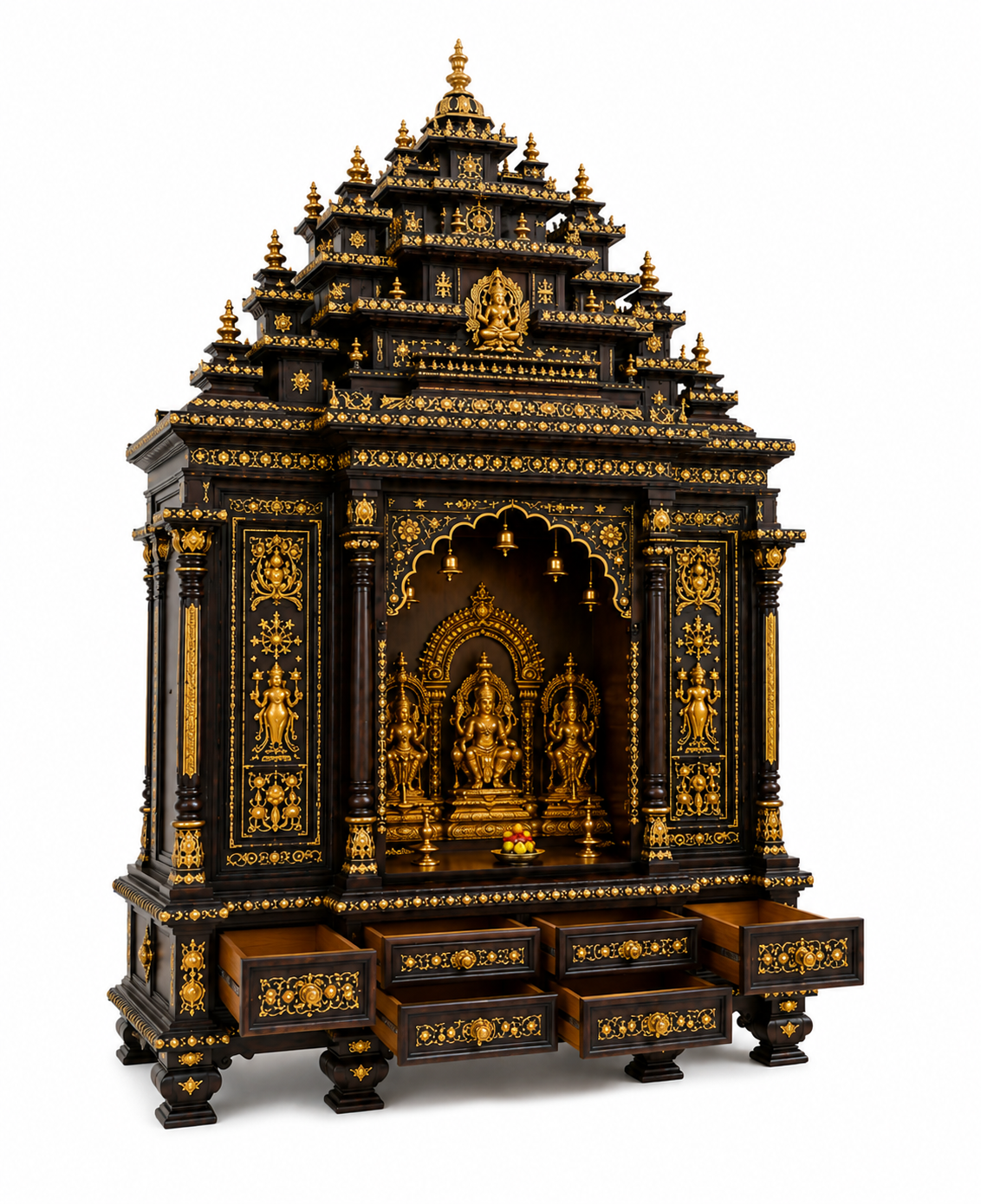 Traditional South Indian Style Teak Wood Temple With Gopuram