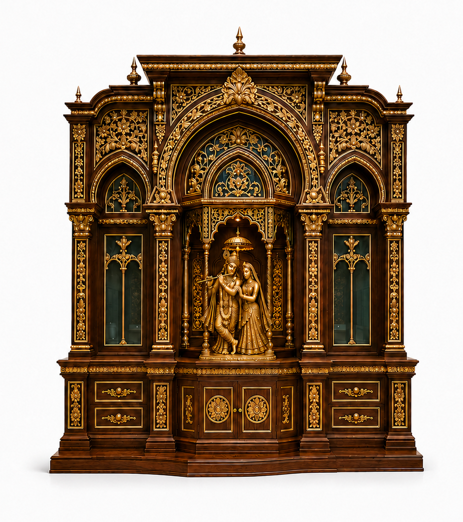 Luxury Haveli Style Wooden Temple with Radha Krishna Shrine