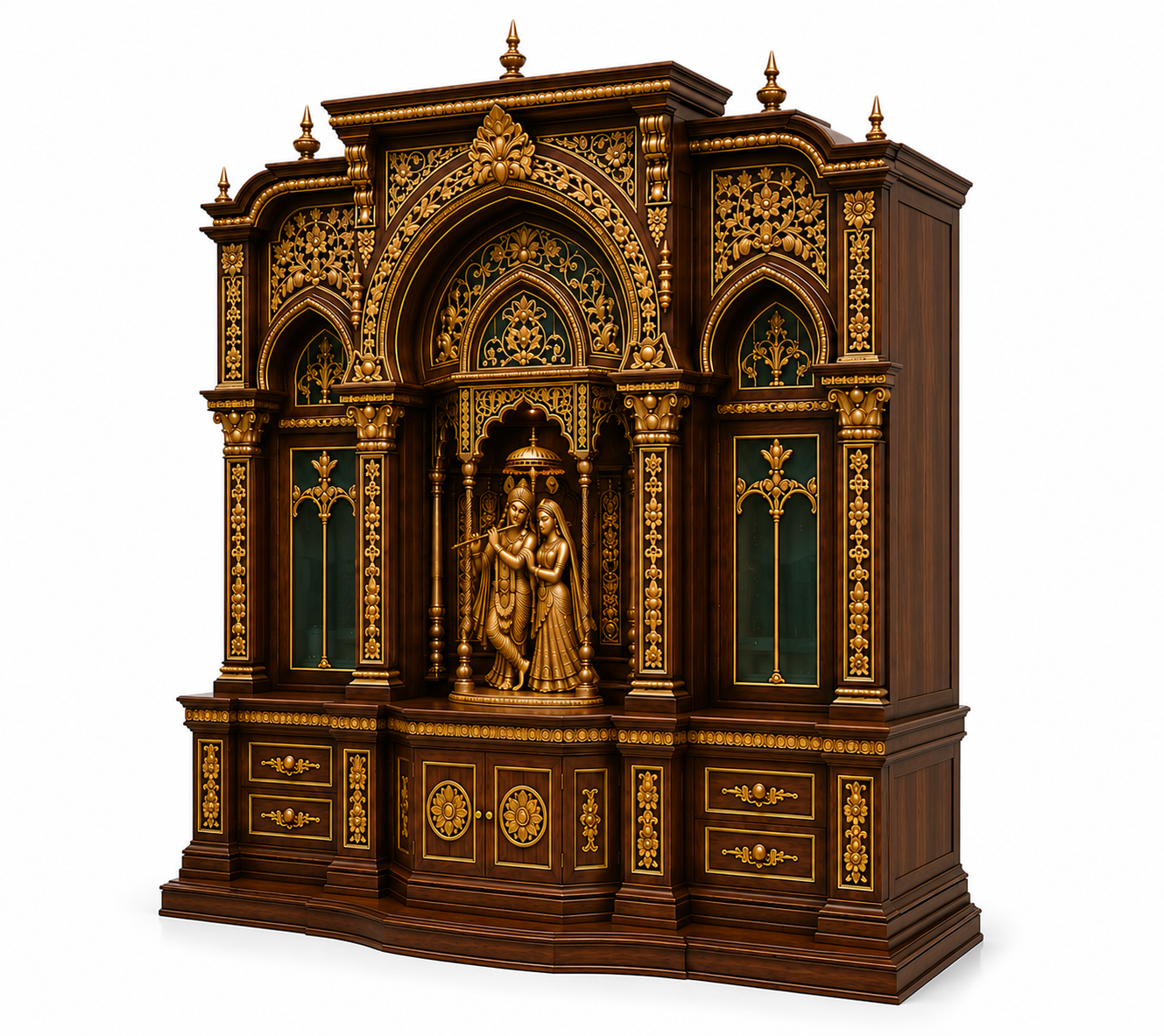 Luxury Haveli Style Wooden Temple with Radha Krishna Shrine