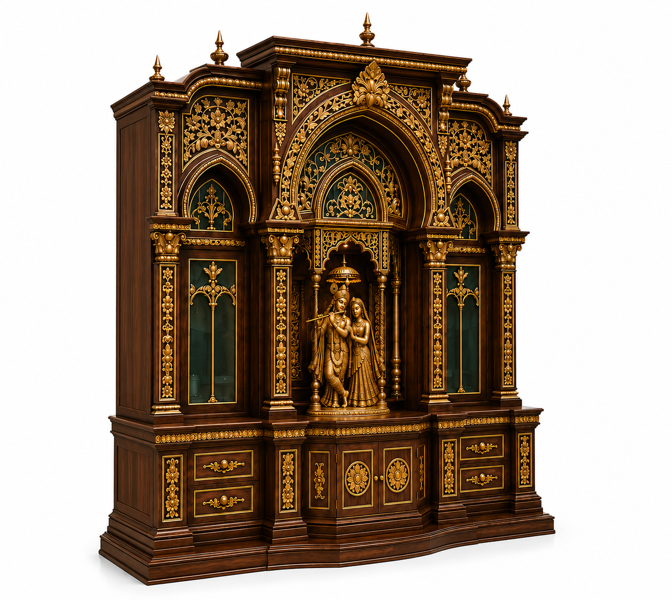 Luxury Haveli Style Wooden Temple with Radha Krishna Shrine