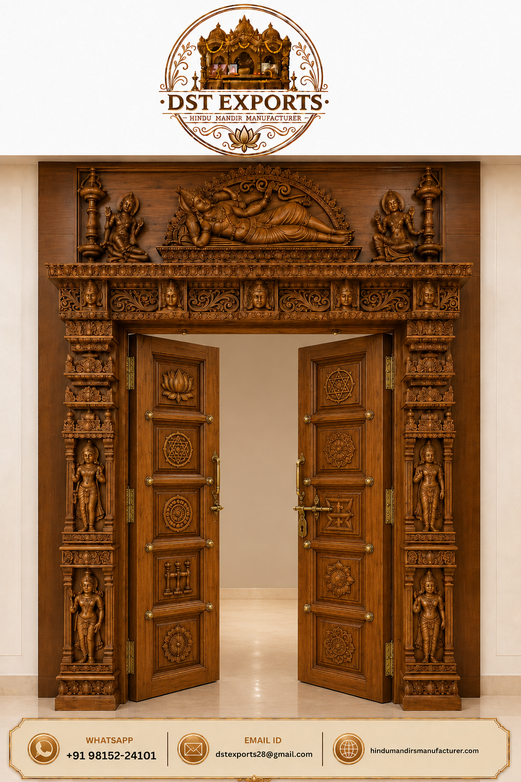 Premium Lakshmi Narayana Hand Carved Wooden Door