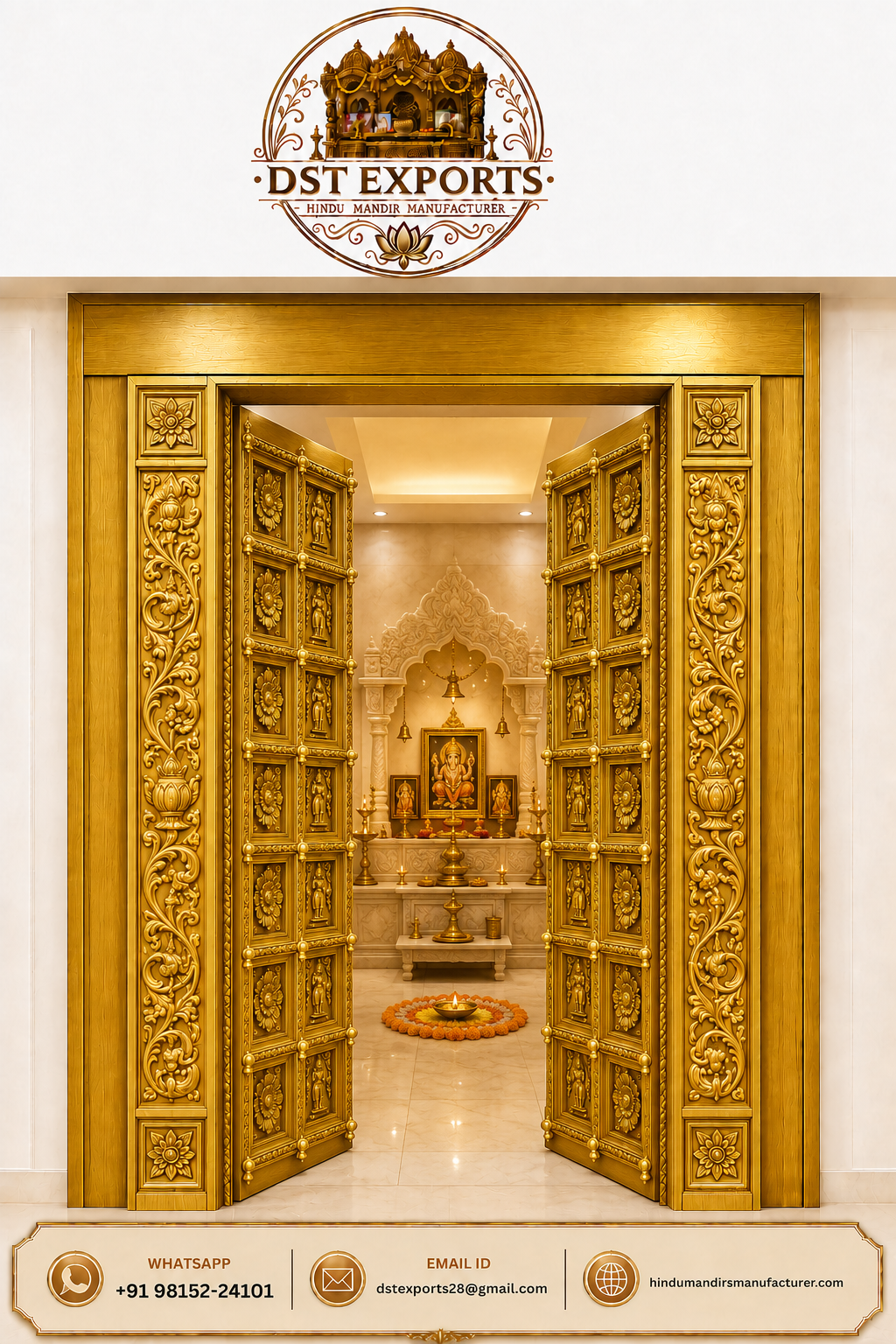 Premium Gold Polish Traditional Wooden Door for Pooja Mandir - Image 2