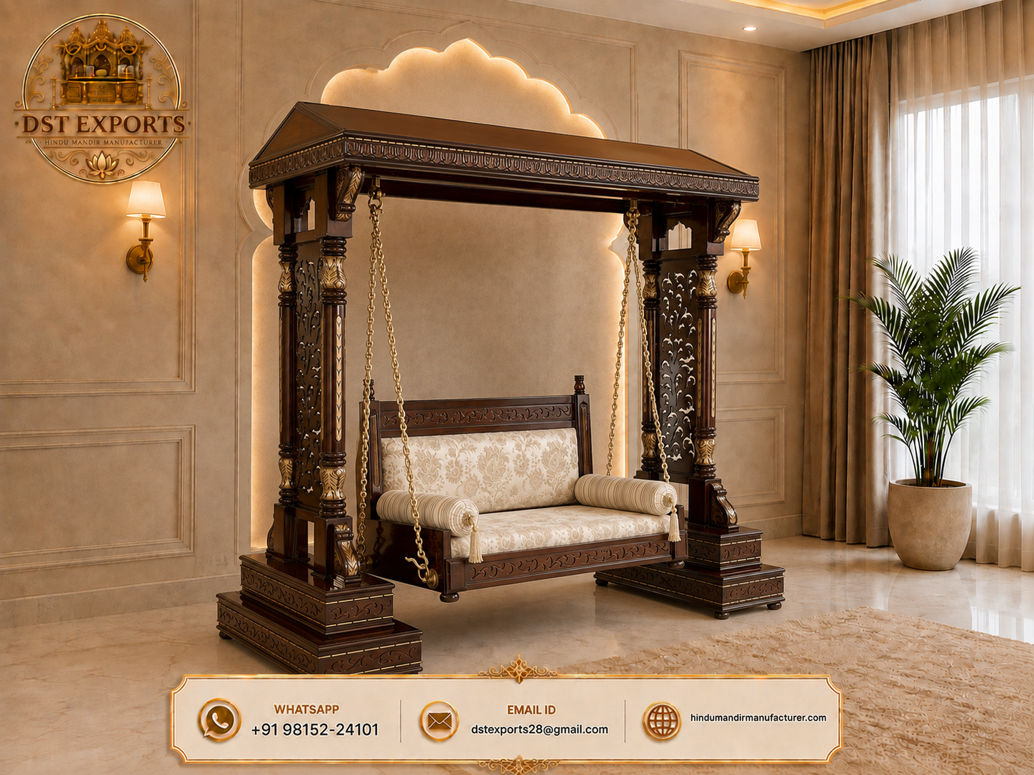Maharaja Theme Wooden Swing for Drawing Room