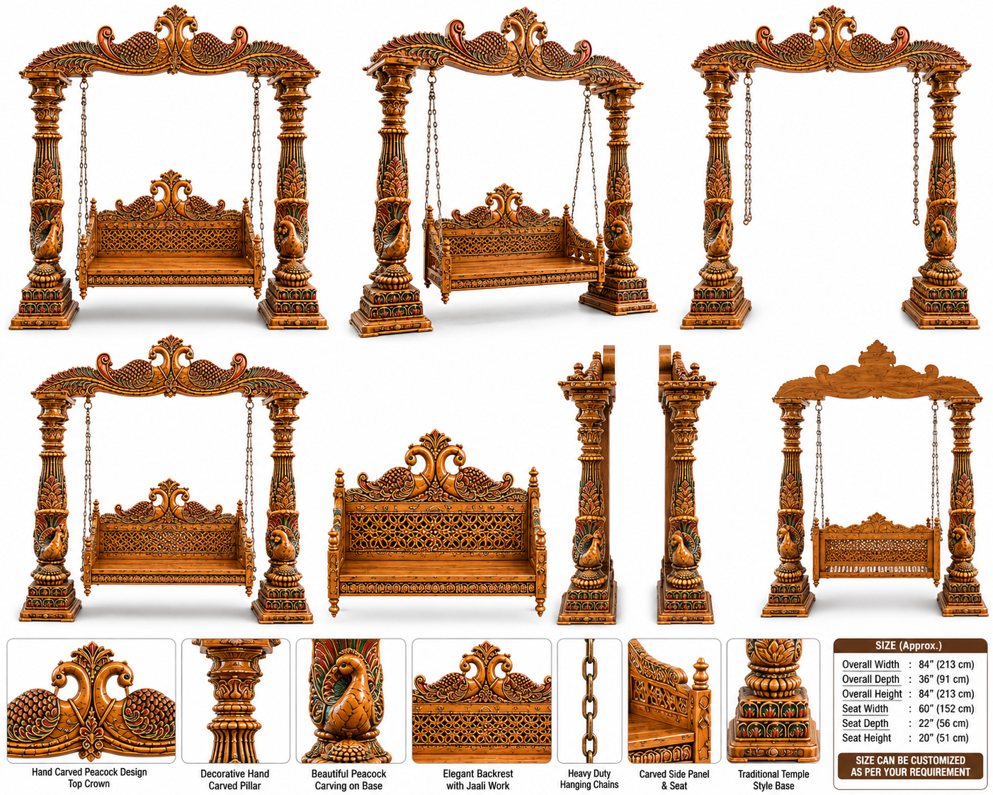 Rajwadi Style Wooden Indoor Swing Set for Home Décor - Image 7