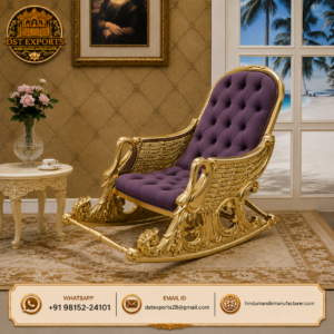 Premium Handcrafted Gold Finish Wooden Rocking Lounge Chair