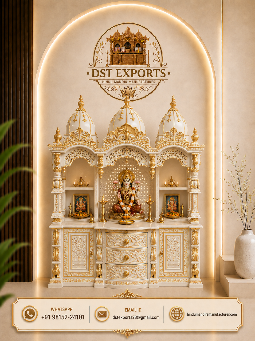 Devotional Wooden Mandir for Hindu Prayer Temple