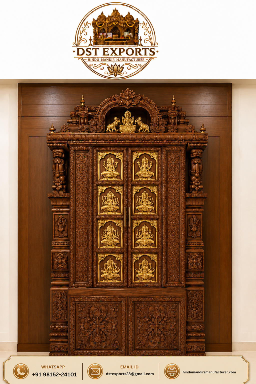 Traditional Temple Door with Mahalaxmi Hand Carving