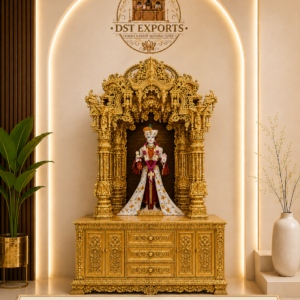 Grand Divine Gold Carved Wooden Hindu Prayer Temple