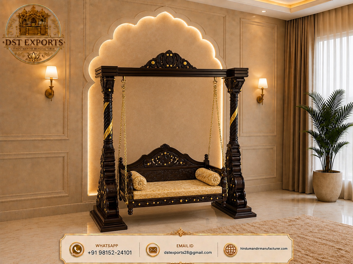 Luxury Walnut Finish Home Swing, Teak Wood Swing UK, Wooden Jhula UK, Hand Carved Wooden Swing, Premium Indoor Swing, Living Room Wooden Swing, Solid Teak Wood Jhula, Luxury Wooden Swing Chair, Indian Wooden Swing UK, Handmade Teak Swing, Wooden Hanging Swing, Teak Furniture Exporter, Wooden Jhula Manufacturer India, DST Exports, Premium Home Swing UK