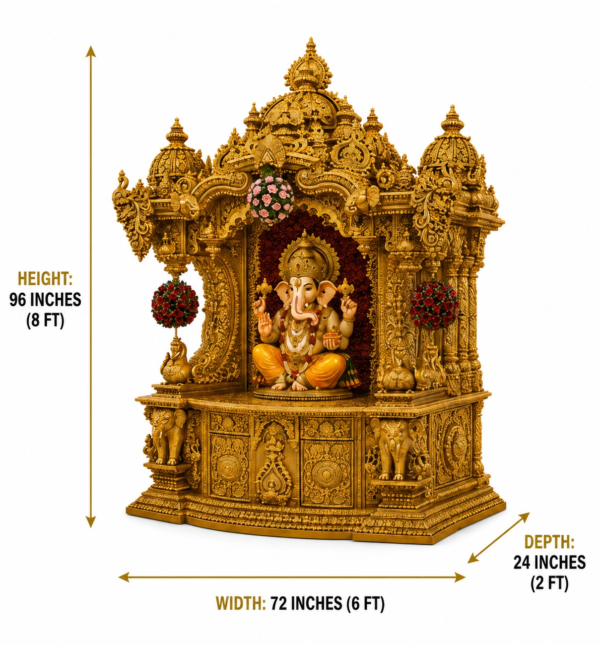 Mayur Style Hand Carved Teak Wood Temple In Gold polish - Image 5