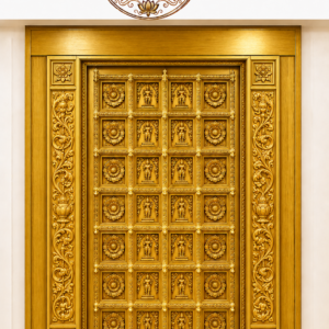 Premium Gold Polish Traditional Wooden Door for Pooja Mandir