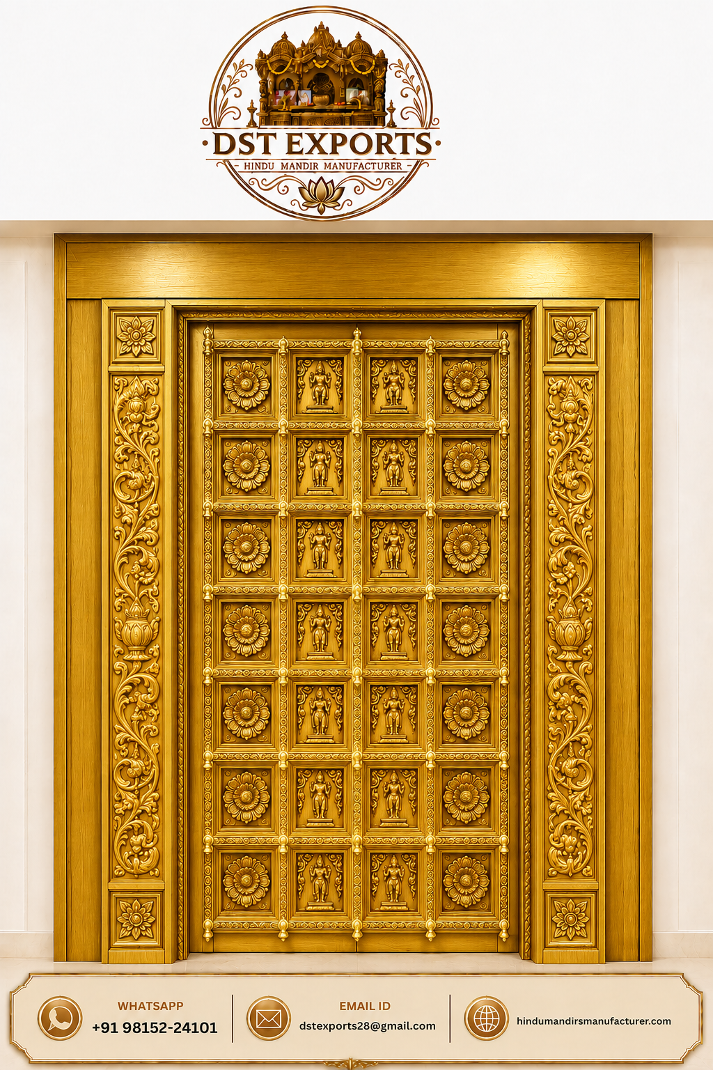 Premium Gold Polish Traditional Wooden Door for Pooja Mandir