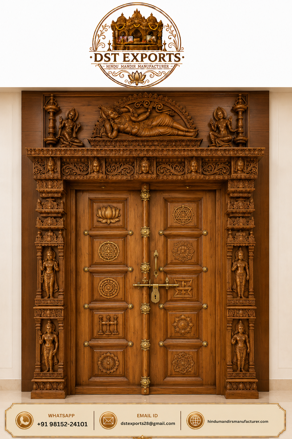 Premium Lakshmi Narayana Hand Carved Wooden Door