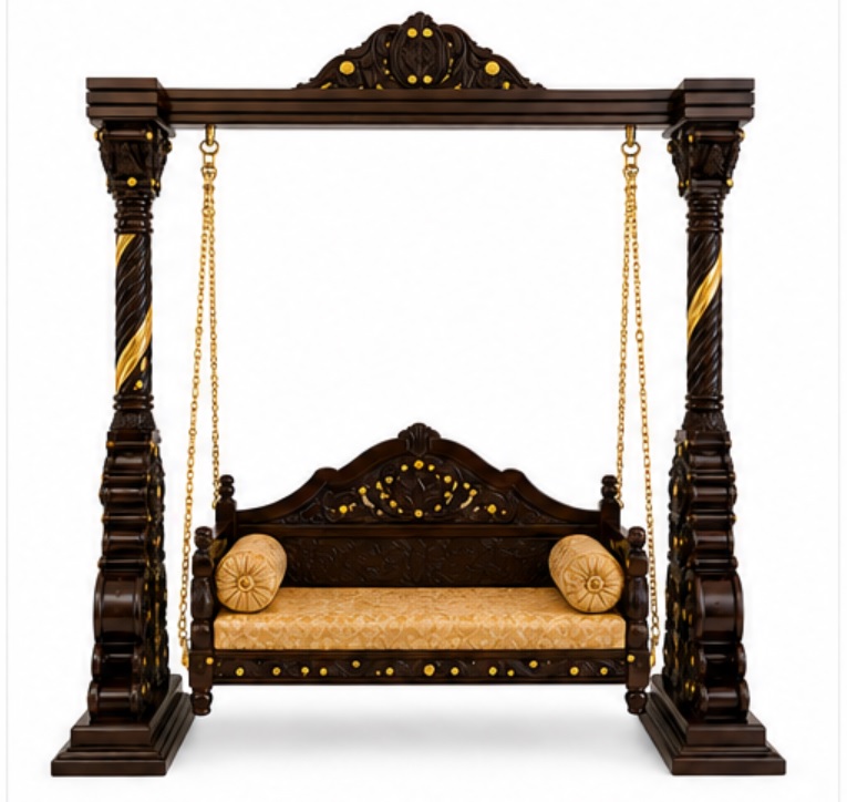 Luxury Walnut Finish 3-Seater Home Swing - Image 2