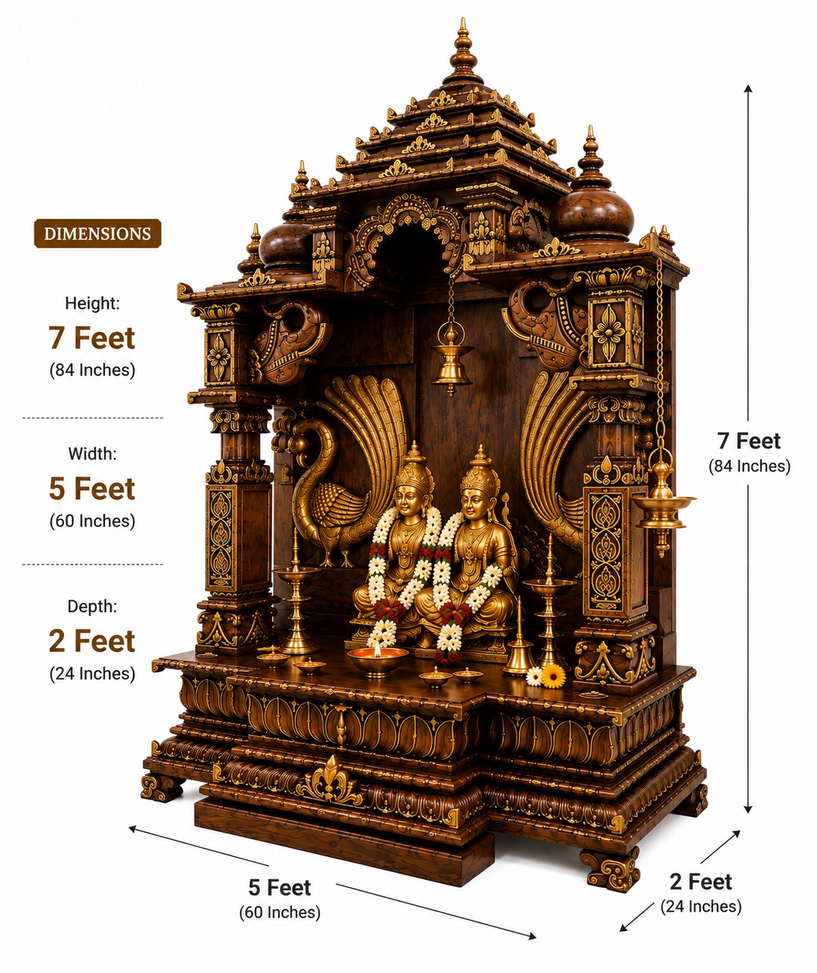 Traditional South Indian Peacock Wooden Mandir for Home - Image 4