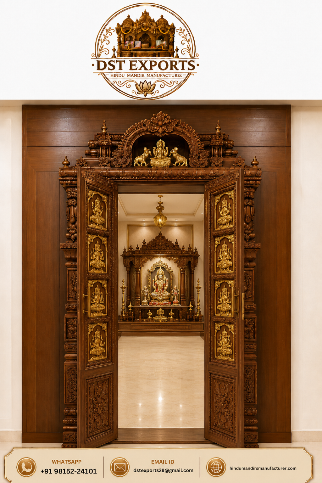 Traditional Temple Door with Mahalaxmi Hand Carving