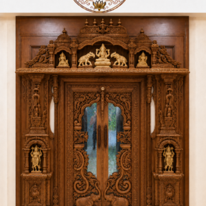 Traditional Wooden Mandir Door with Mahalaxmi Hand Carving
