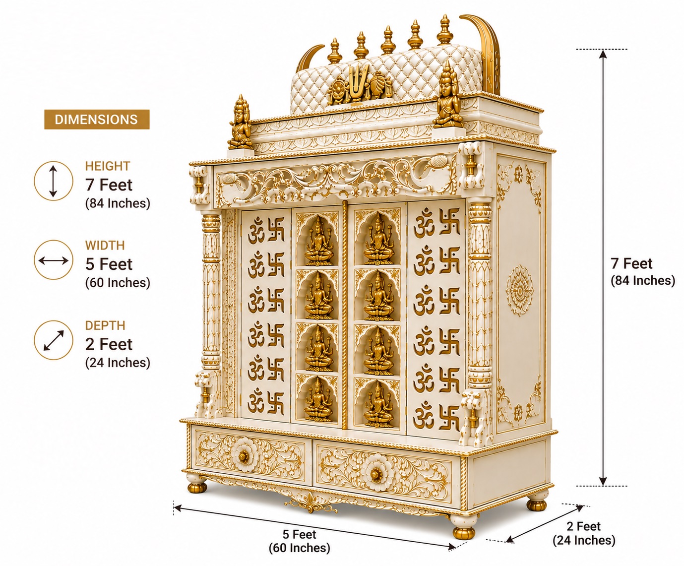 White Gold Teak Wooden Ashtalakshmi Pooja Mandir Cabinet - Image 5
