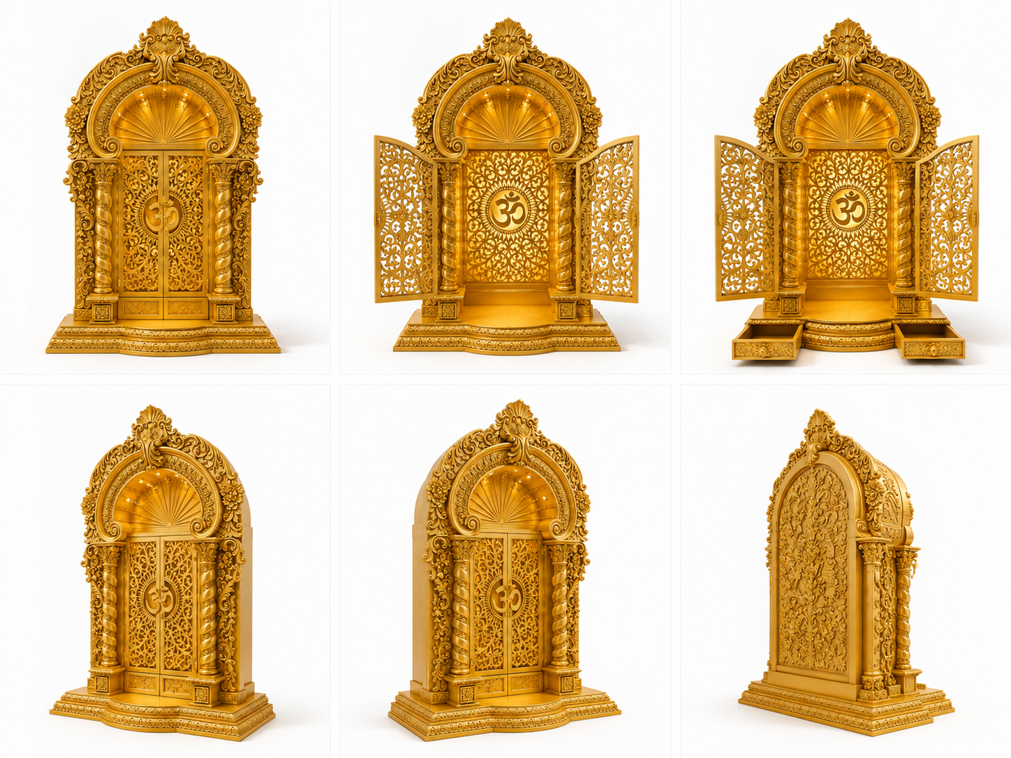 Hand-Carved Golden Om Hindu Mandir for Luxury Homes - Image 5