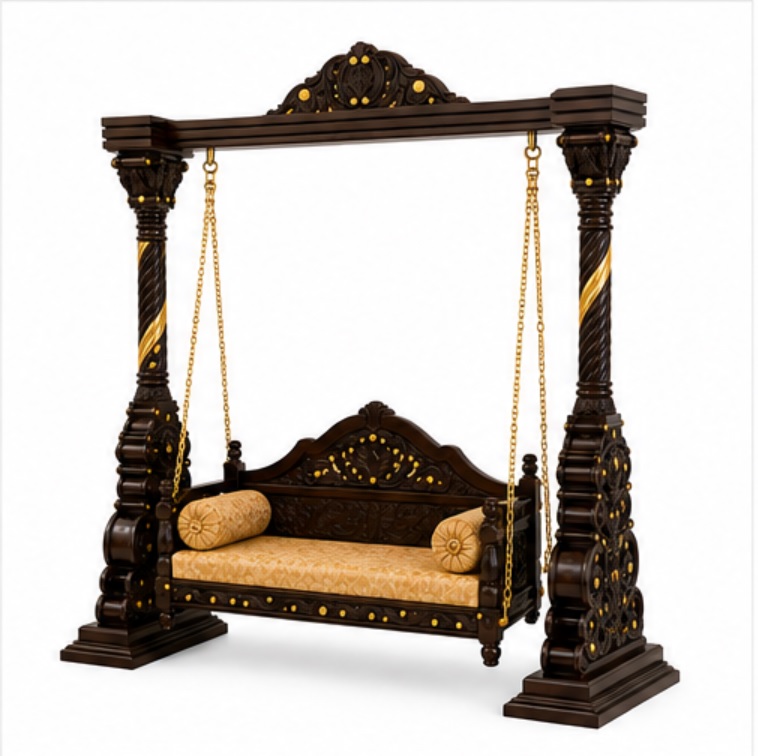 Luxury Walnut Finish 3-Seater Home Swing - Image 3