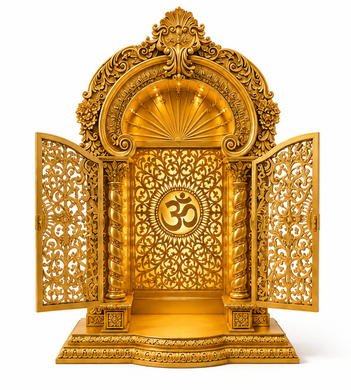 Hand-Carved Golden Om Hindu Mandir for Luxury Homes - Image 3