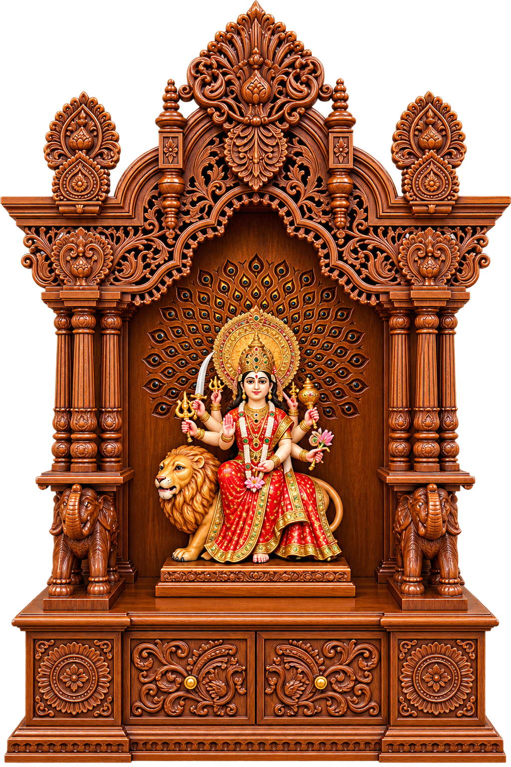 Elegant Handcrafted Maa Durga Wooden Pooja Temple For Home - Image 2