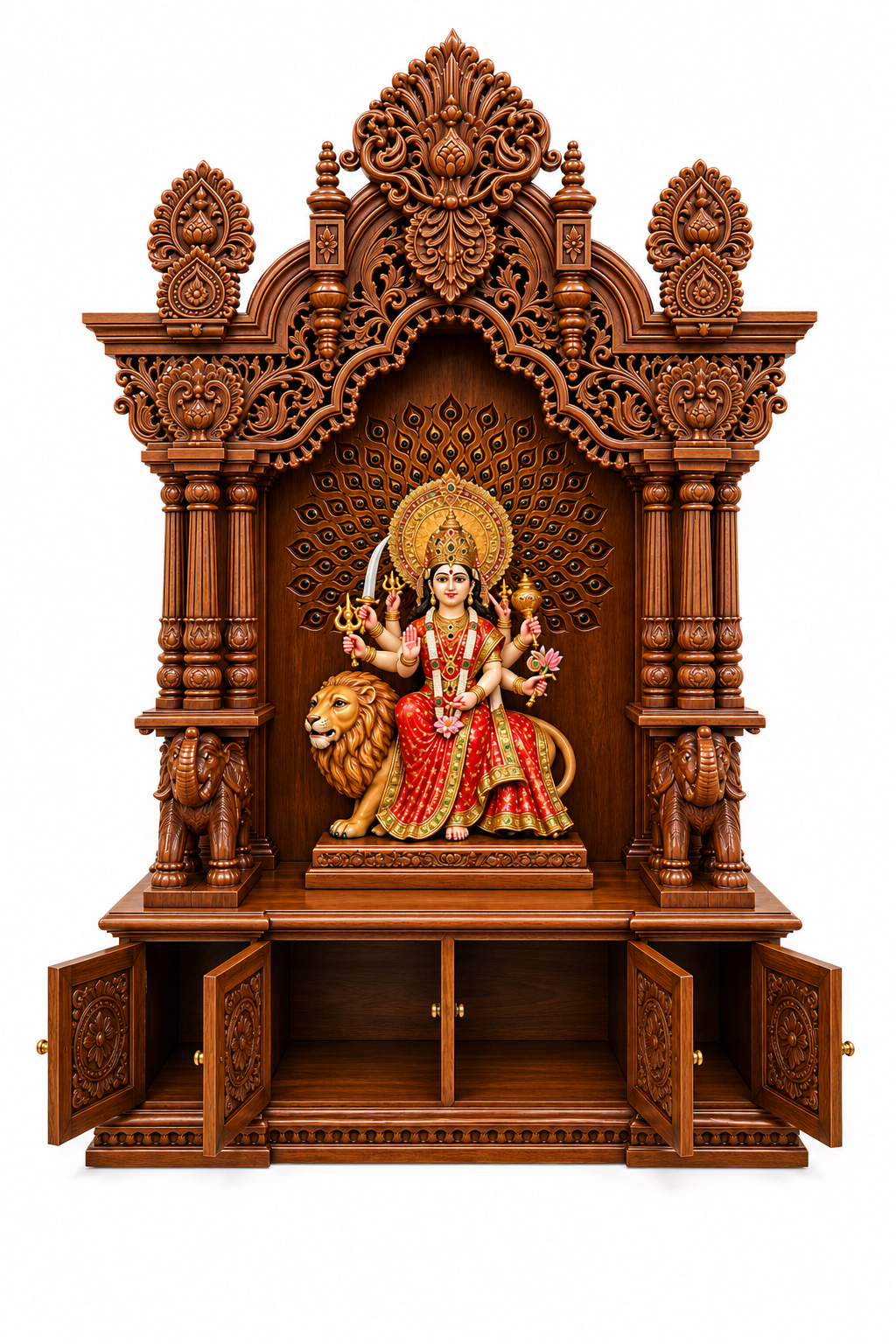 Elegant Handcrafted Maa Durga Wooden Pooja Temple For Home - Image 3